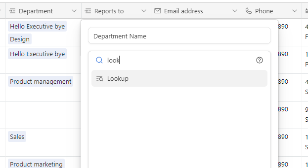 Select Lookup field type.
