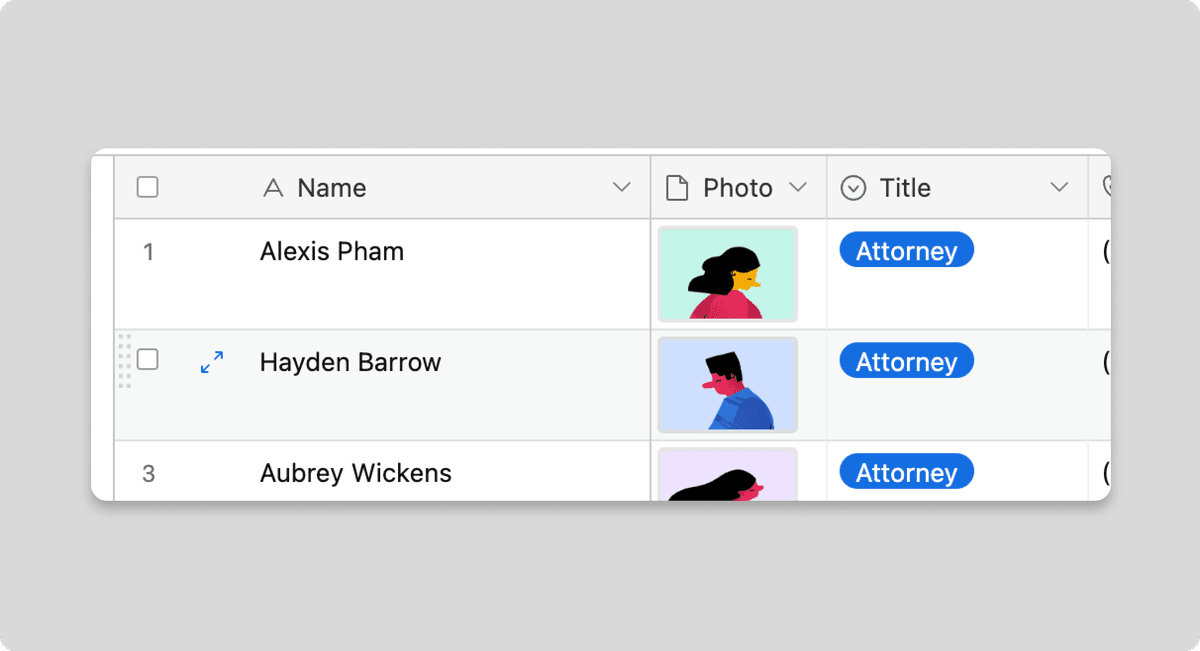 Example user record on Airtable