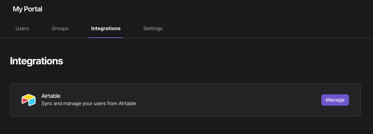 Airtable integration settings