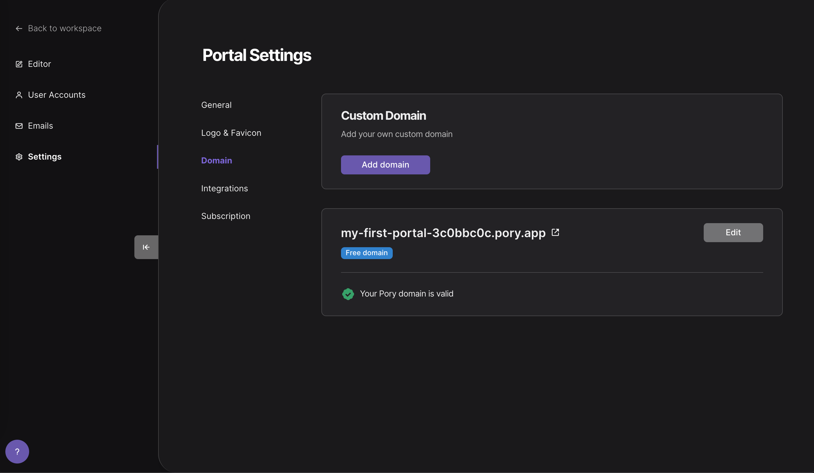 Portal settings in Pory