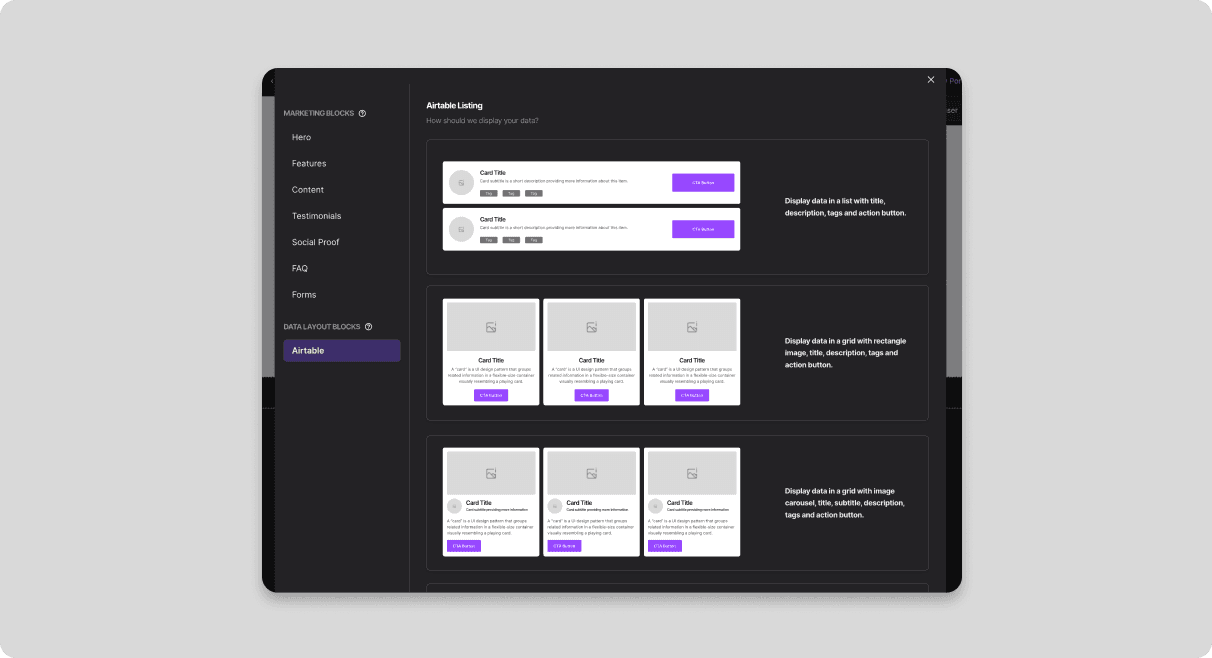 Select a listing design