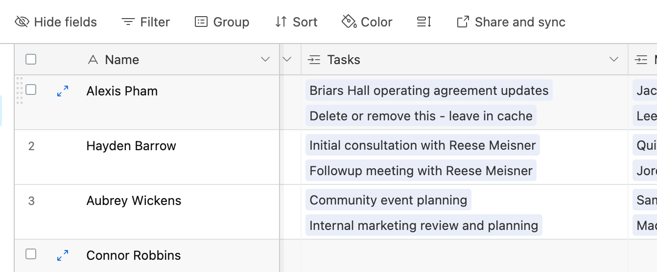 Airtable user table with Task field